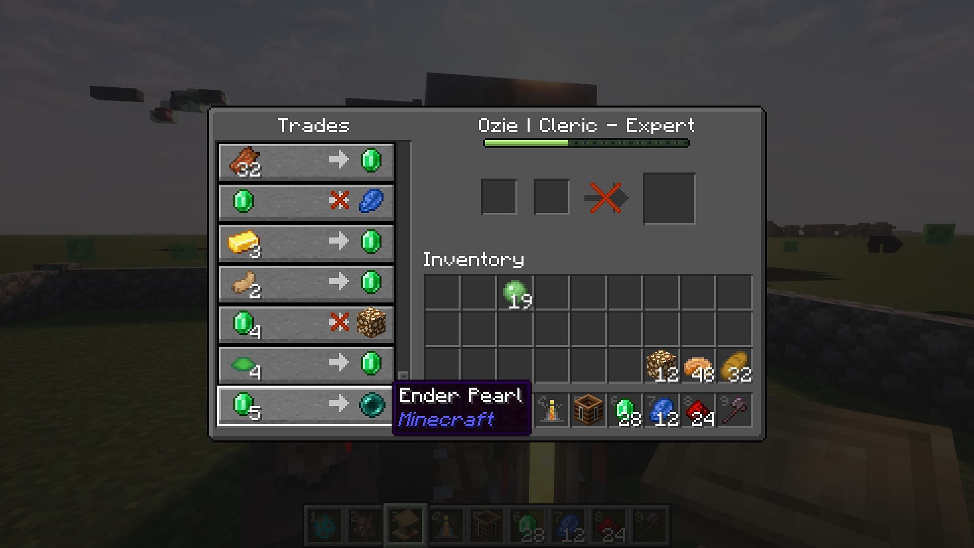 The cleric trade for ender pearls (Image via Mojang)