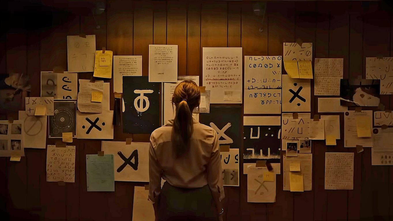 A still with many symbols and unravelling mysteries from the film (via Neon)