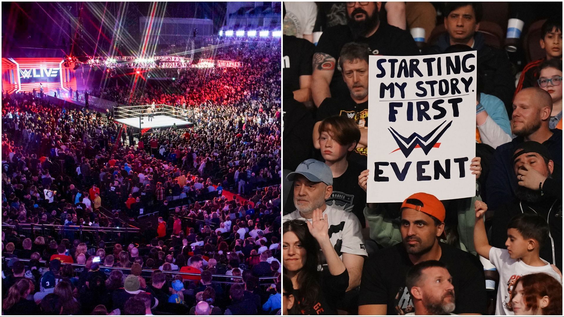 The WWE Universe at live event in London, WWE fan attends his first event