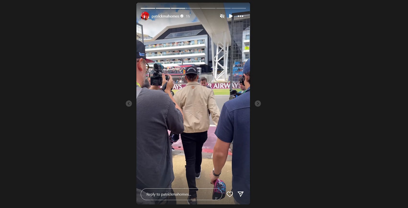 Patrick Mahomes takes to the track at F1 British GP. (Credits: Mahomes' Instagram)