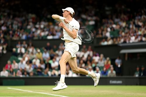 Jannik Sinner in action at Wimbledon 2024