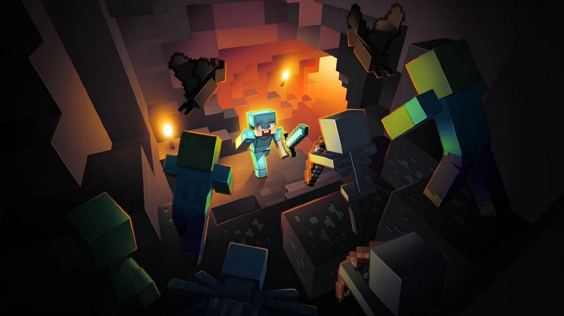 This Minecraft key art wasn&#039;t incredibly common but took a particularly dark turn (Image via Mojang)