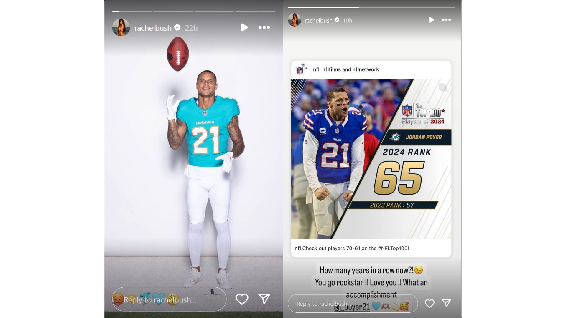 Rachel Bush cheers for husband as he gears up for the 2024 season with Miami Dolphins (Image credit: @rachelbush)