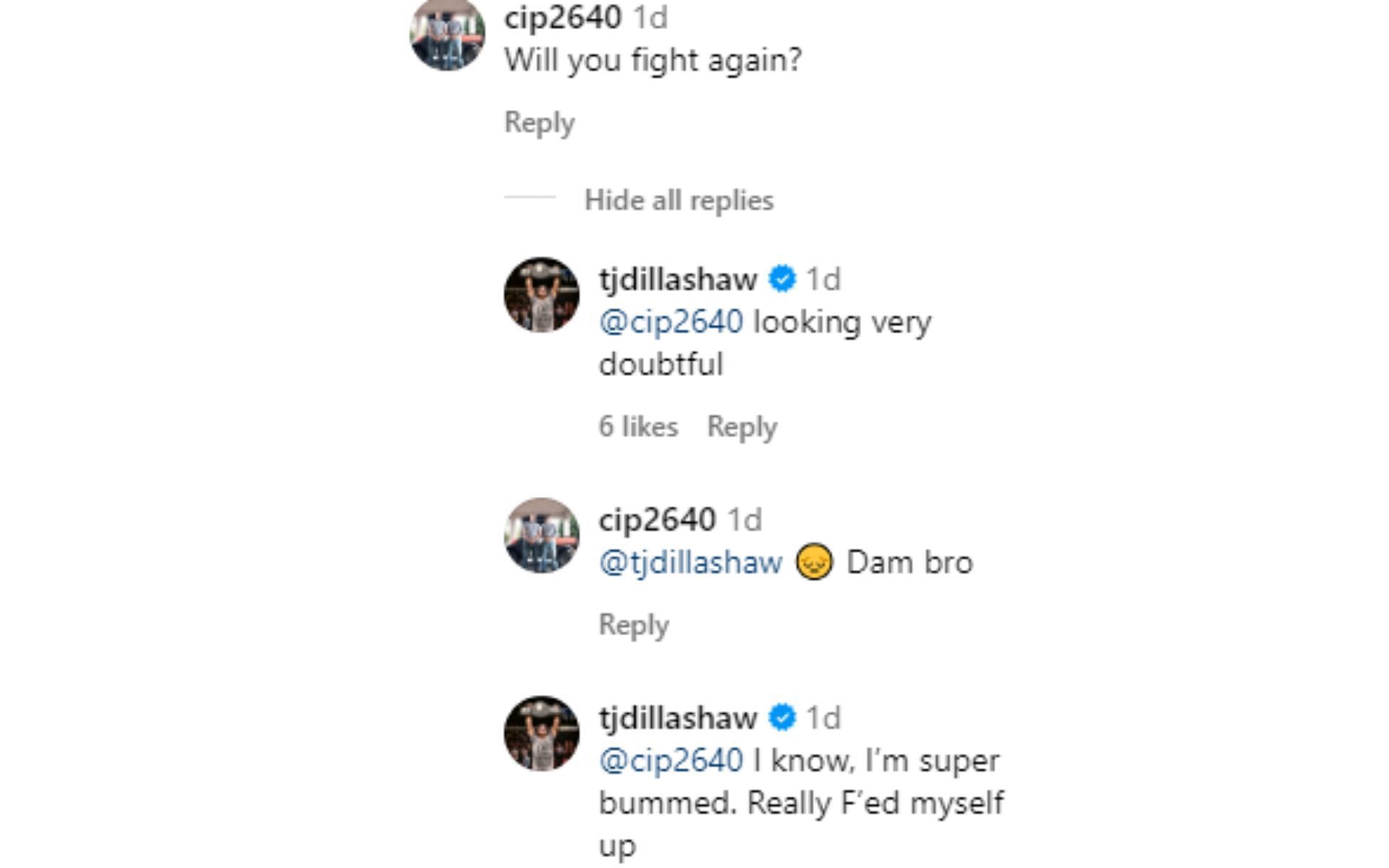 [Image Courtesy: @tjdillashaw comment section on Instagram]