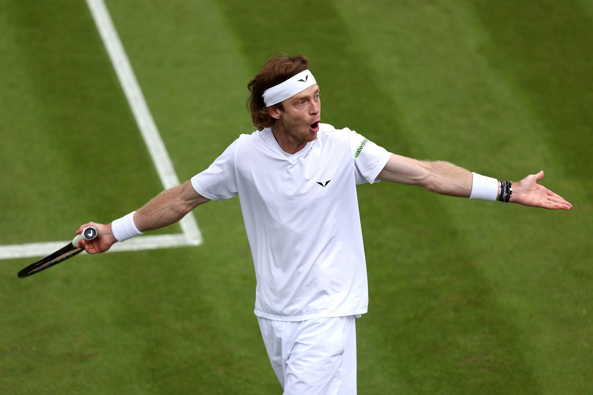 Andrey Rublev looked frustrated during his first-round match at Wimbledon - Getty Images