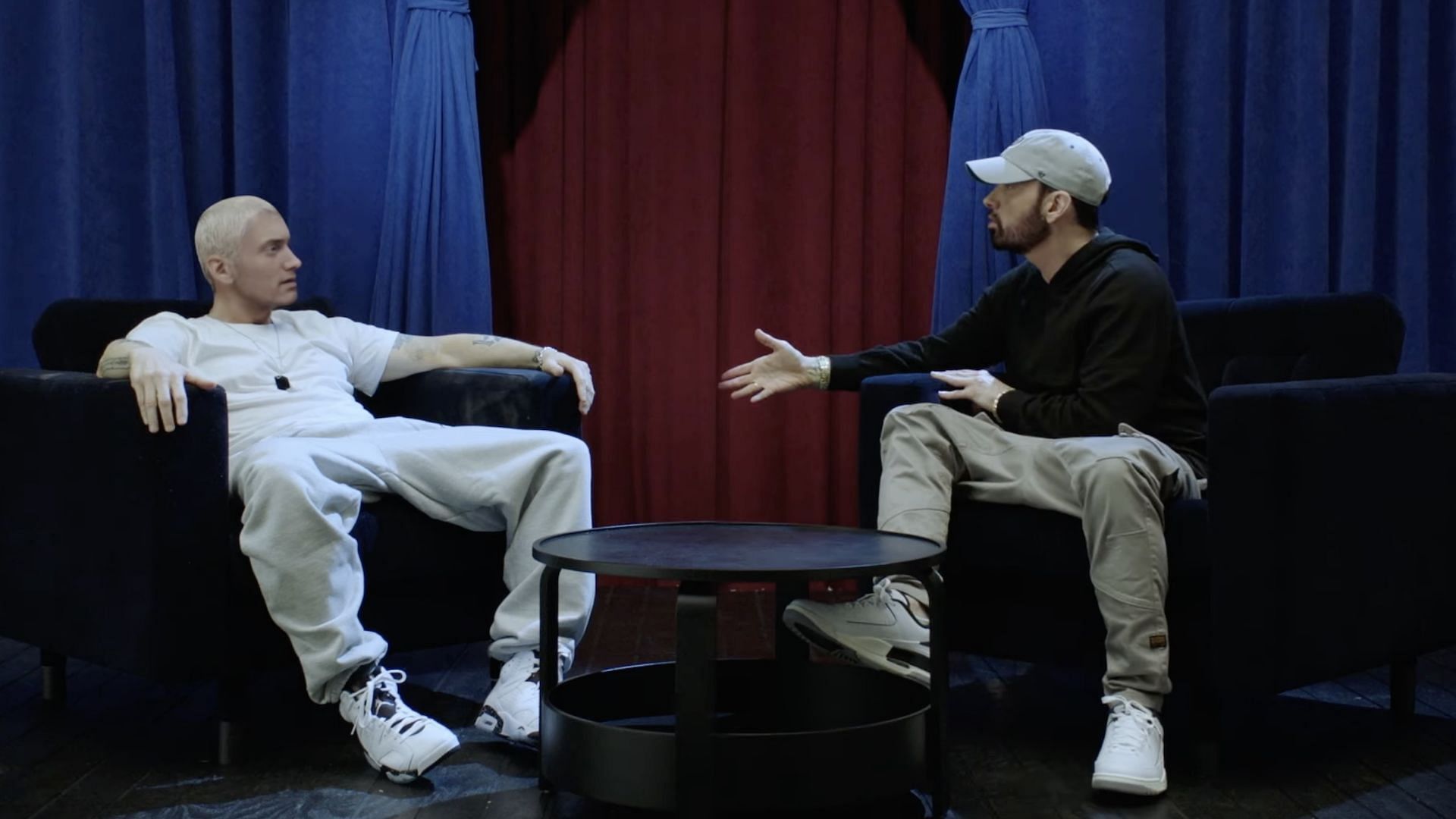 Marshall Mathers and Slim Shady in Complex&#039;s &quot;THE FACE OFF&quot; interview uploaded to YouTube on July 31, 2024 (Image via YouTube/@complex)