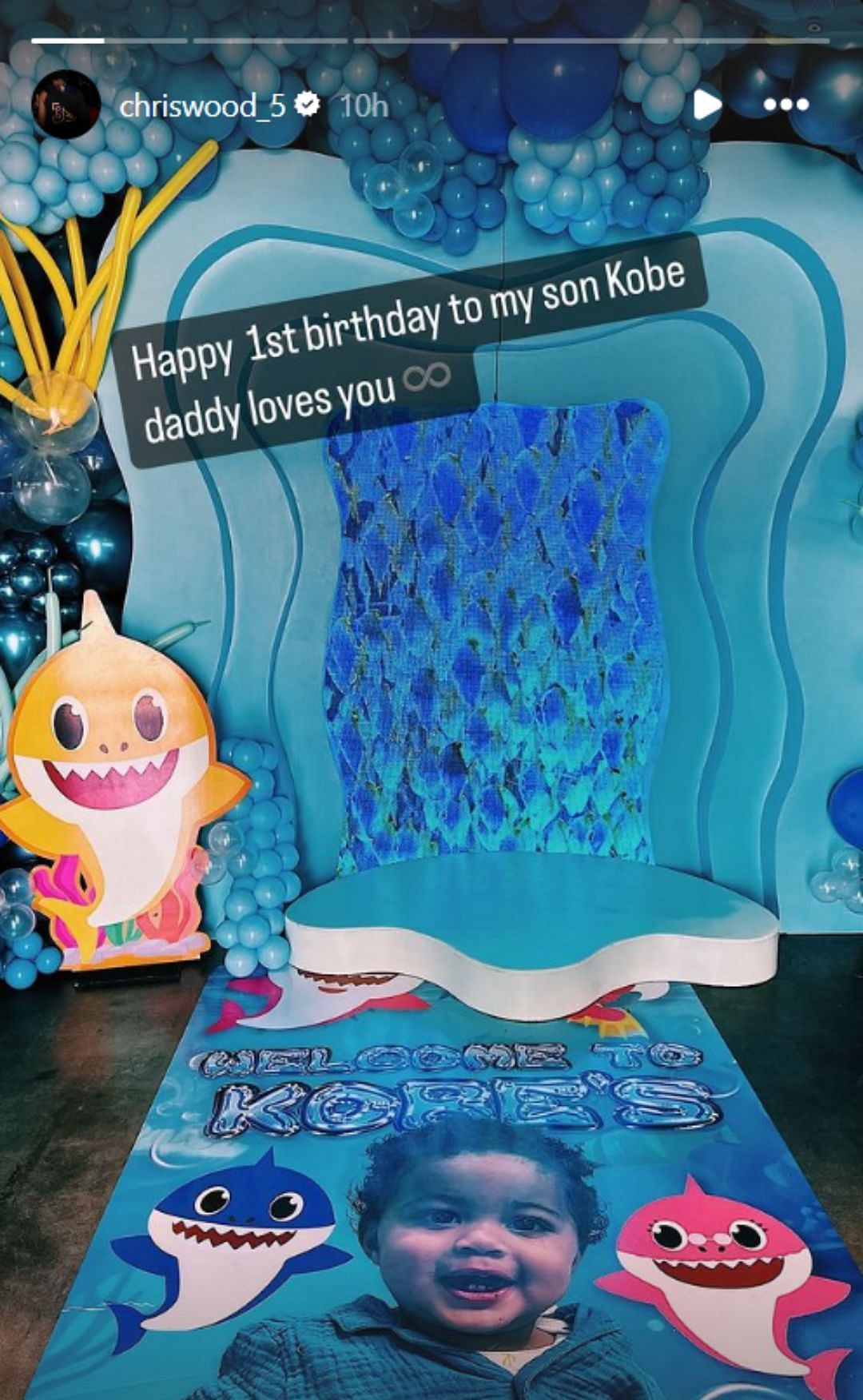 Wood wishes his son on his first birthday (Image: Christian&#039;s Instagram)