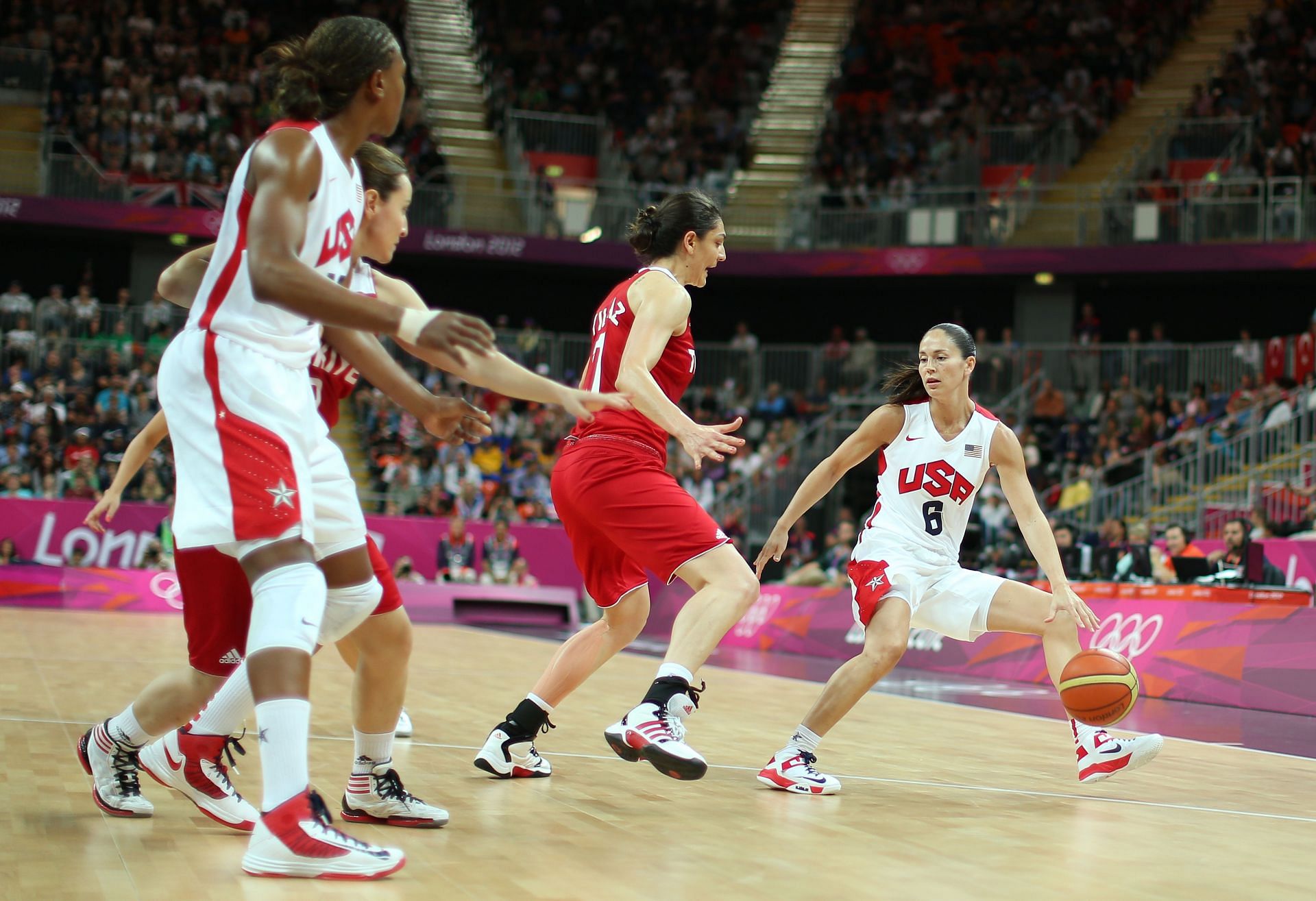 Sue Bird [extreme right] in action at the London Olympics 2012