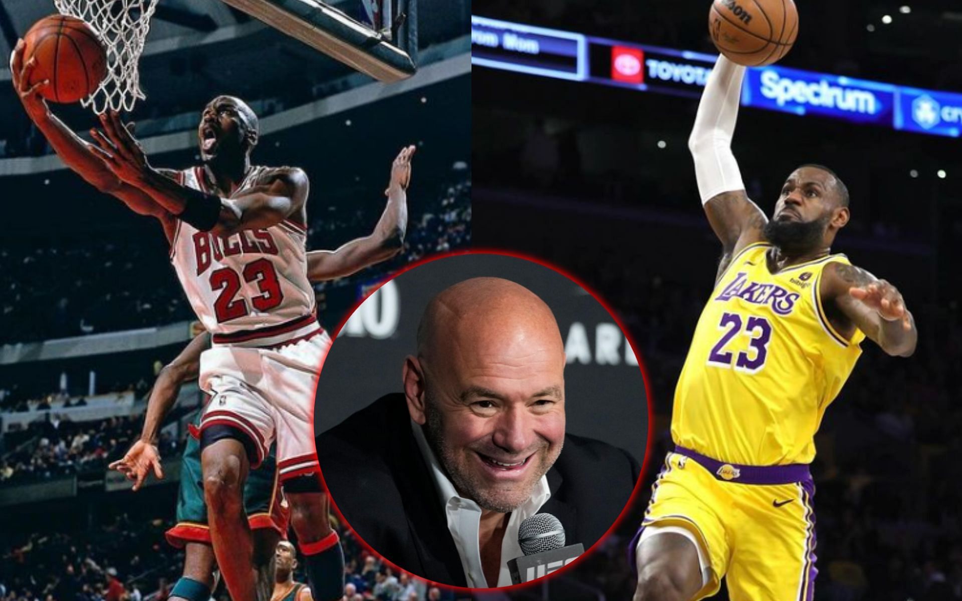 Dana White (inset) weighs in on Michael Jordan (left) vs. Lebron James (right) debate[Images courtesy: @michael_jordann_ and @kingjames on Instagram, ufc.com]