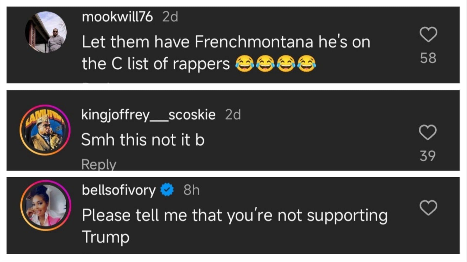 More fan reactions to Montana&#039;s post (Image via @frenchmontana/Instagram)