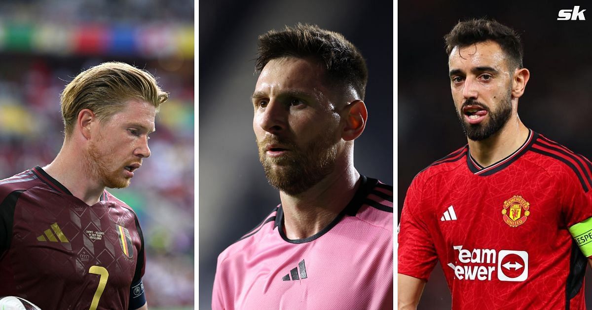 From left to right: Kevin De Bruyne, Lionel Messi, Bruno Fernandes