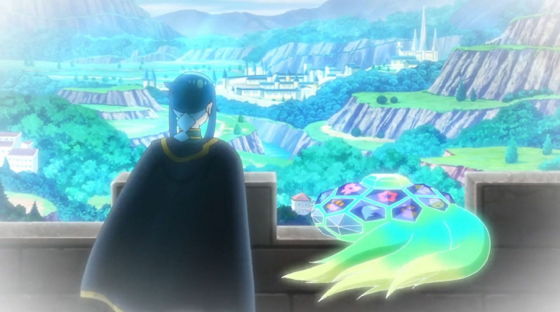 Lucius and Terapagos overlook old Paldea in Pokemon Horizons Episode 57 (Image via The Pokemon Company)