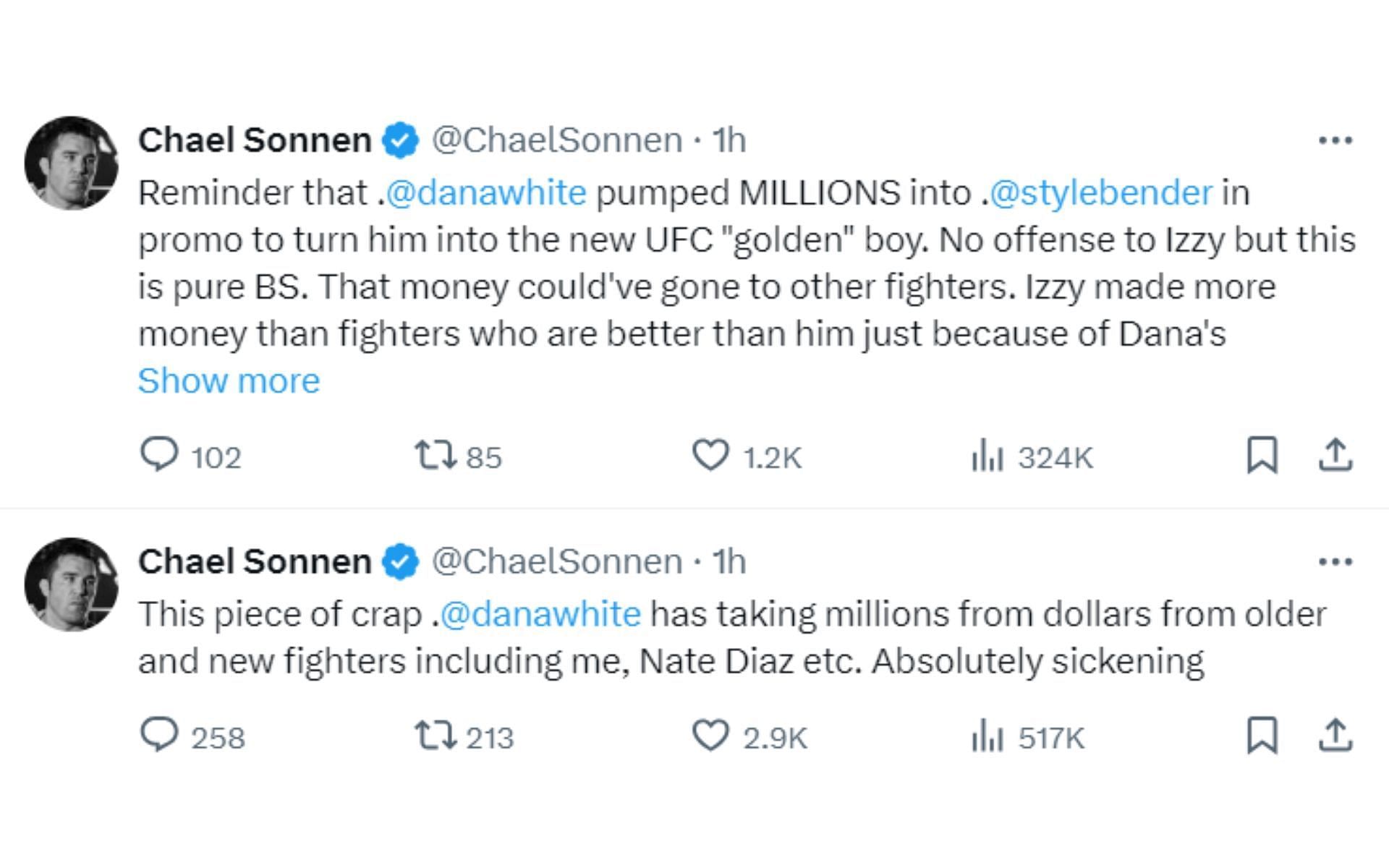 Chael Sonnen's tweets. [Image credit: @ChaelSonnen on X]