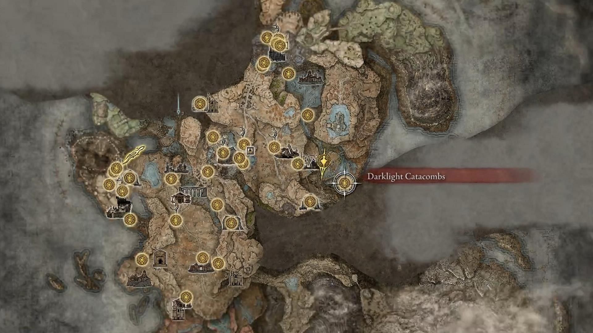 Darklight Catacombs location on the map (Image via FromSoftware)