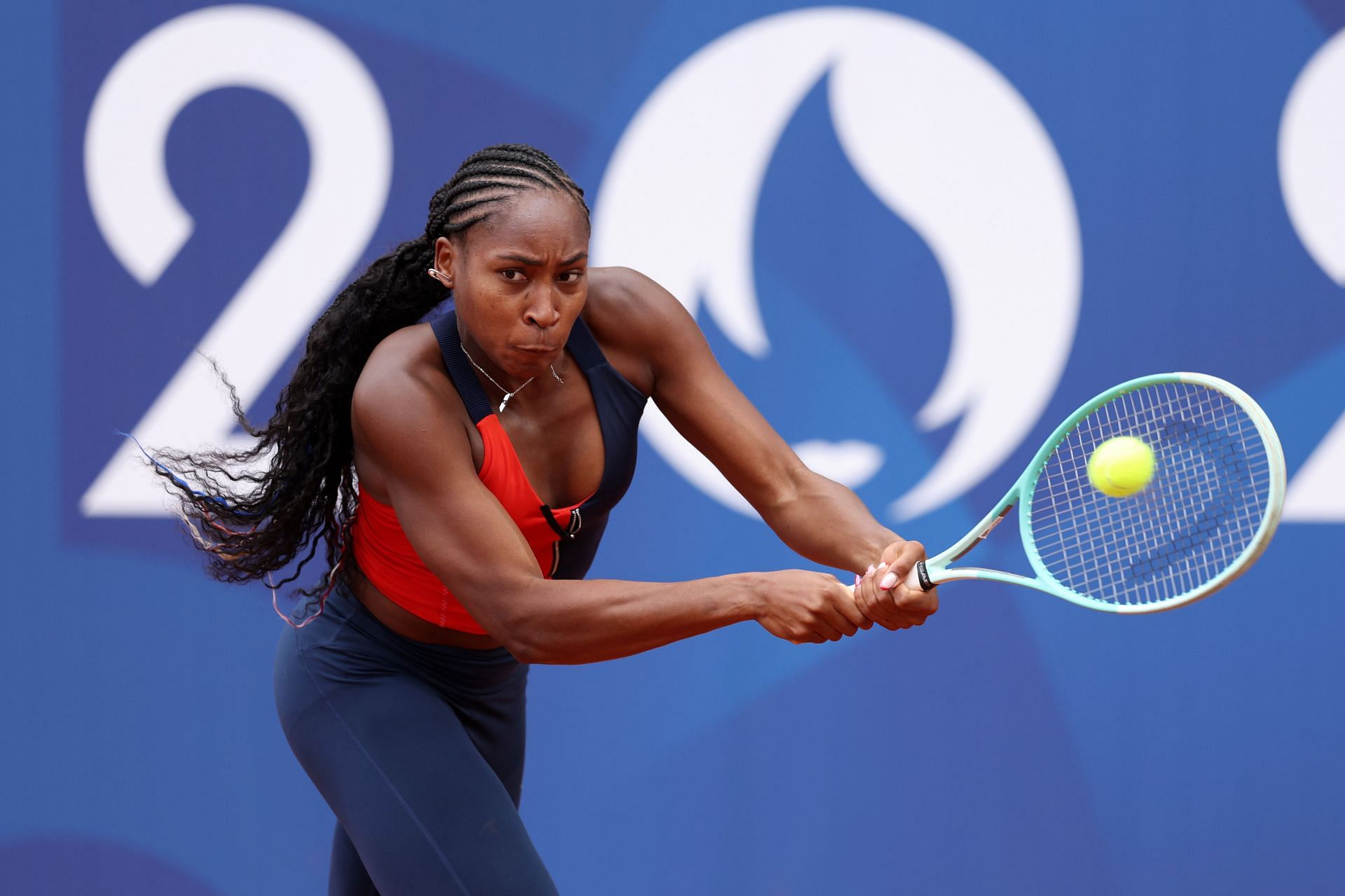 Coco Gauff practicing at the Paris Olympic Games. (Image via Getty)