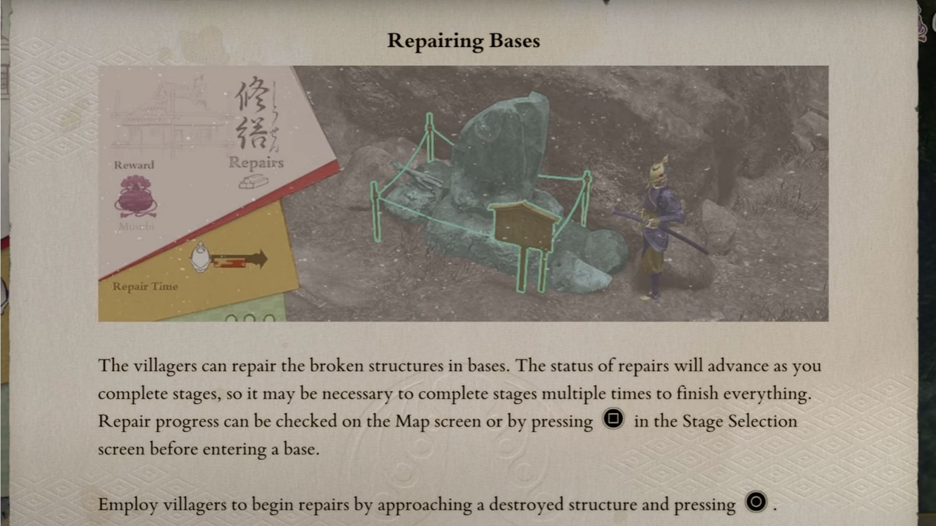 Repairing a base requires gathering several villagers (Image via Capcom || YouTube@Rubhen925)