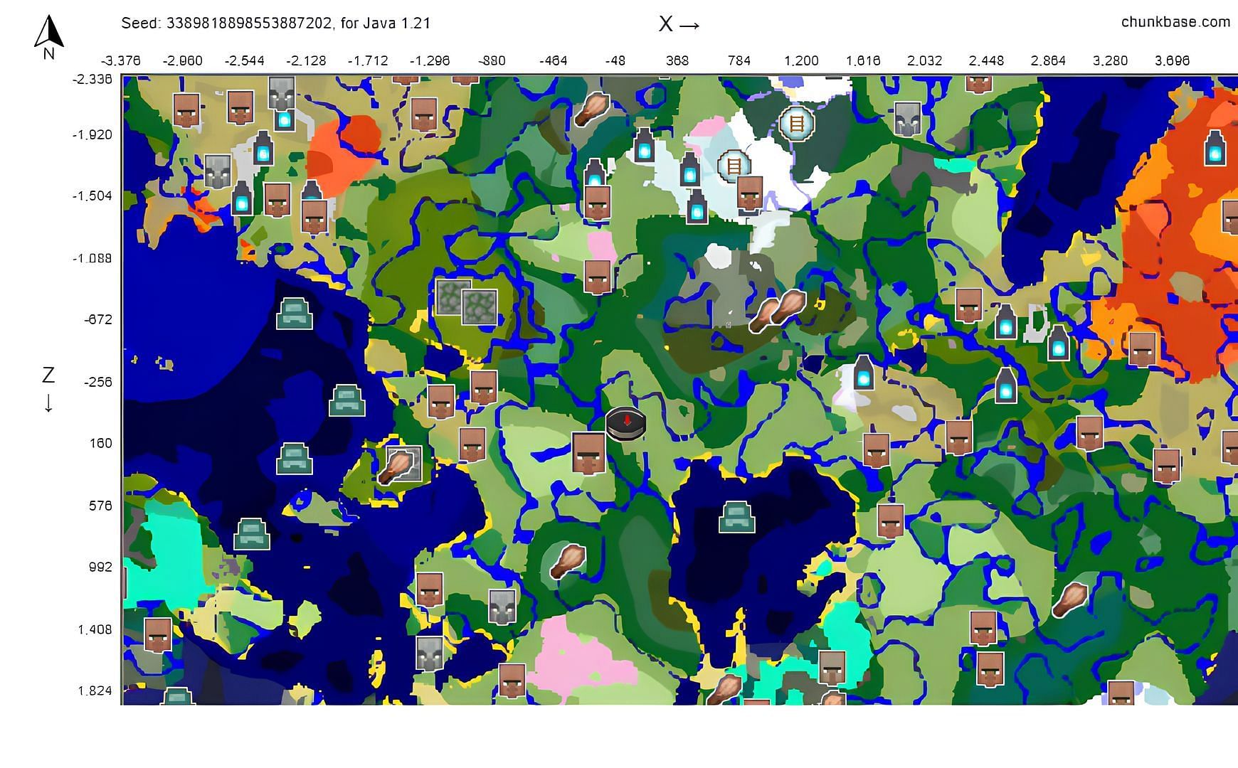 Seed map by chunkbase (Image via chunkbase)