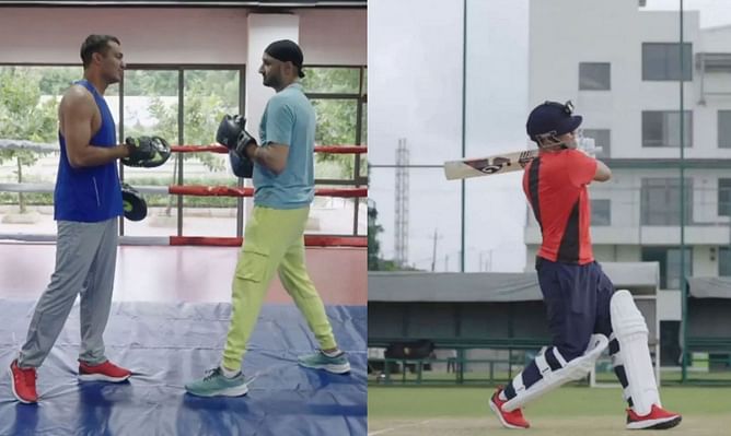 [Watch] Cricketer Harbhajan Singh and boxer Vikas Krishan Yadav swap their sport for a day