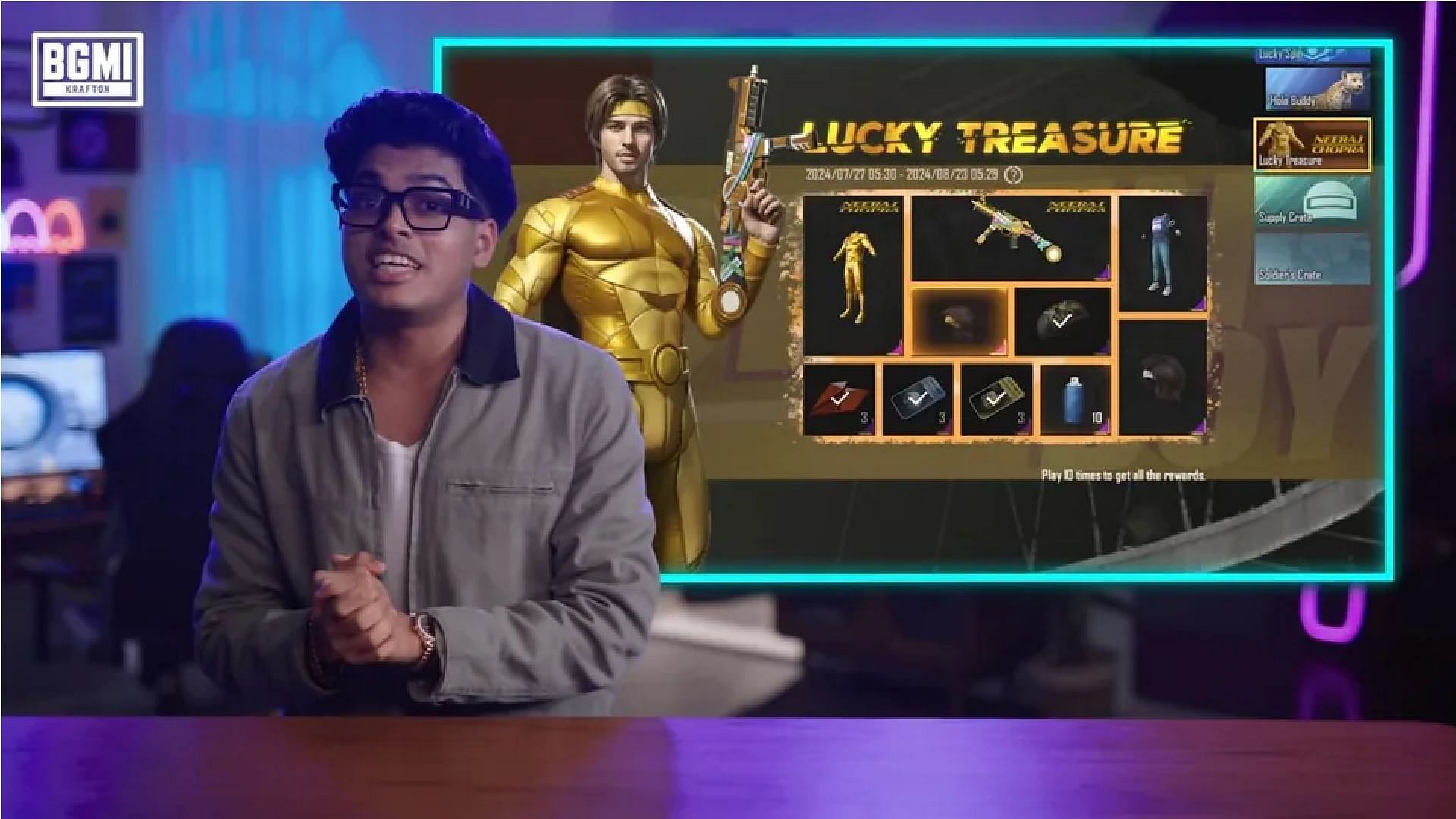 Jonathan talking about the Neeraj Chopra Lucky Treasure event (Image via YouTube/ Battlegrounds Mobile India)