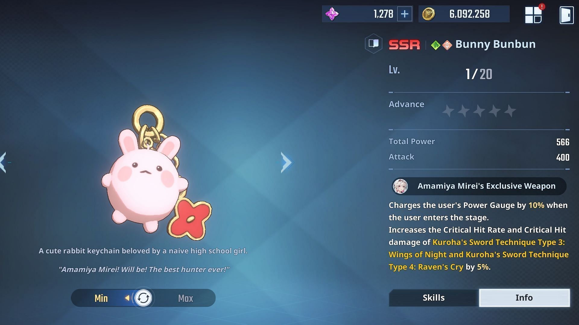 Amamiya&#039;s exclusive weapon, Bunny Bunbun (Image via Netmarble)