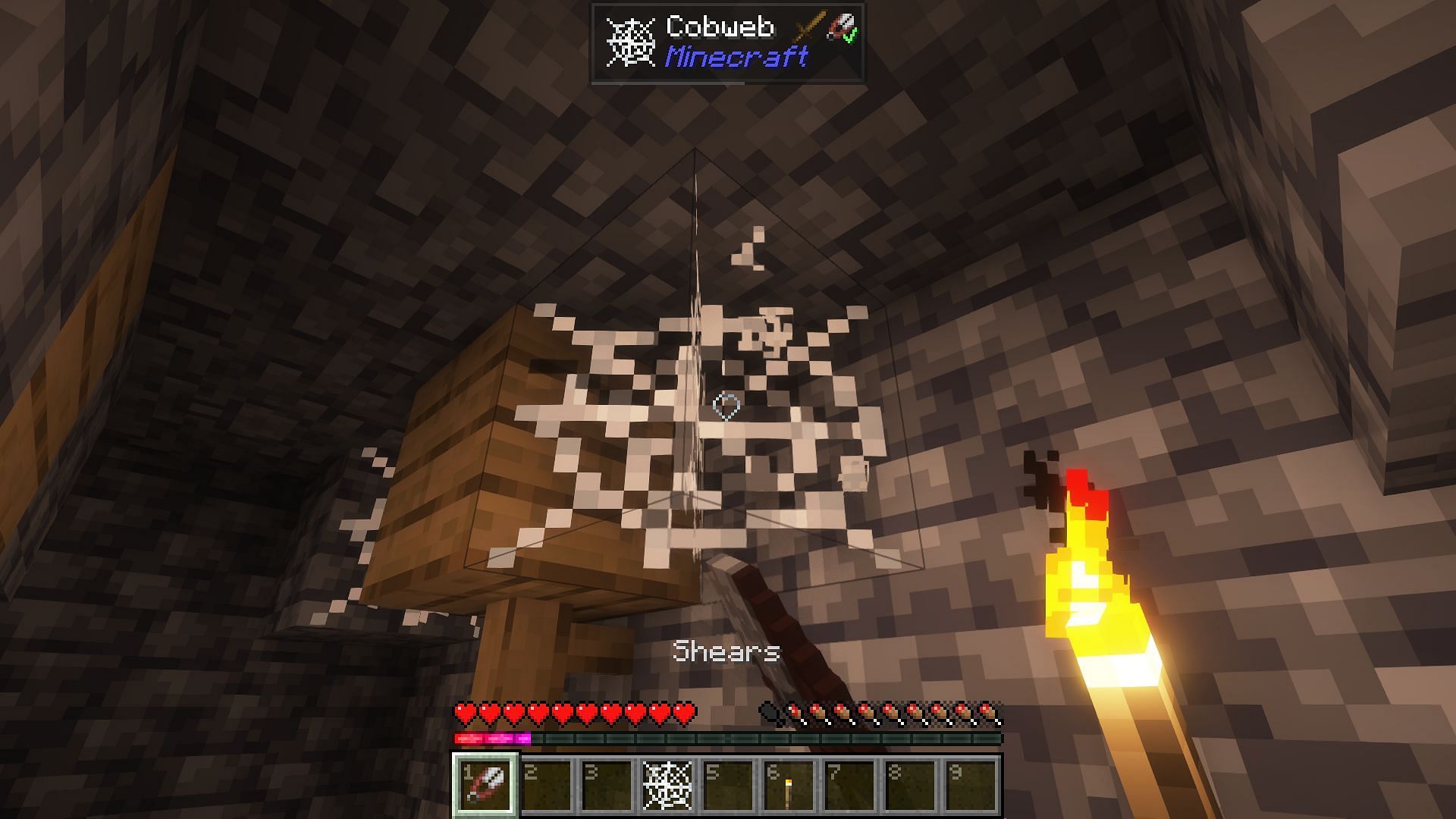 Make sure to use shears when breaking cobwebs (Image via Mojang)