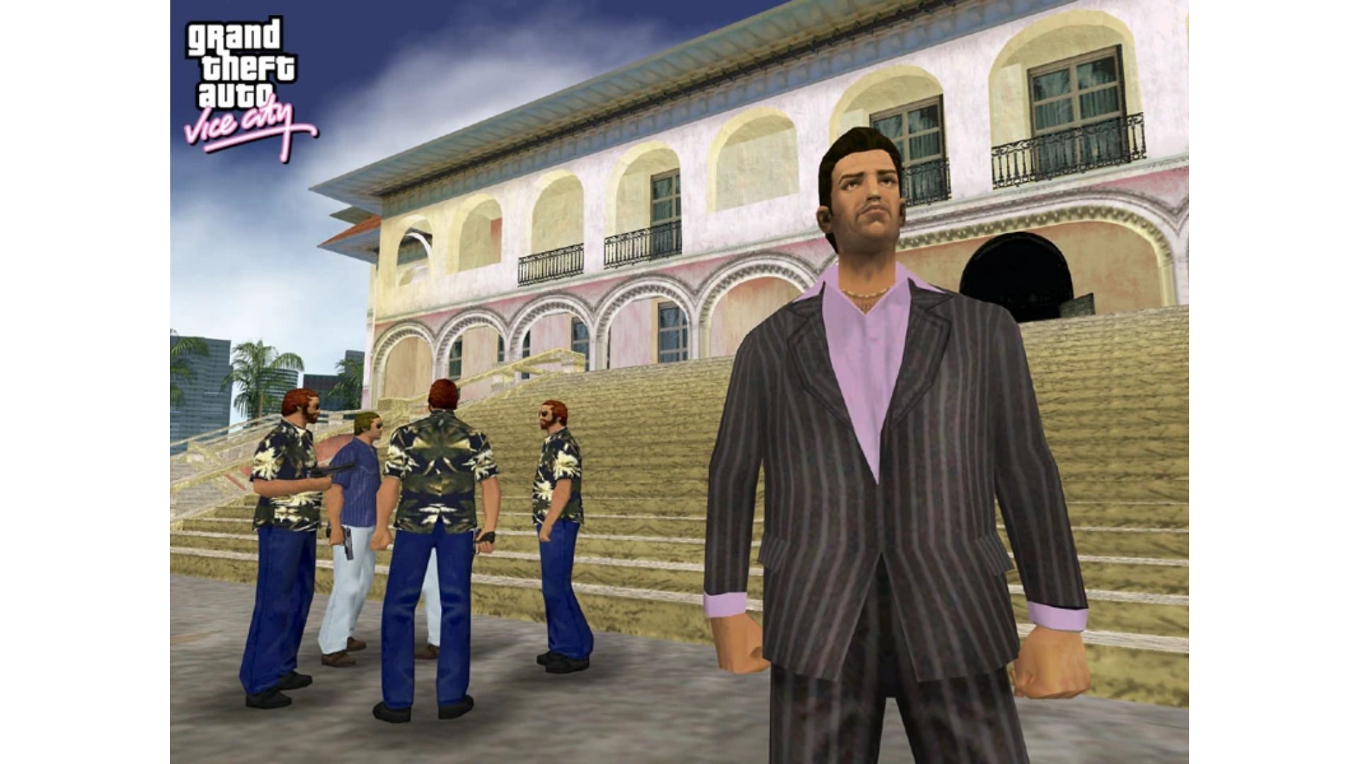 Tommy Vercetti with his gang members in Grand Theft Auto: Vice City (Image via Rockstar Games)