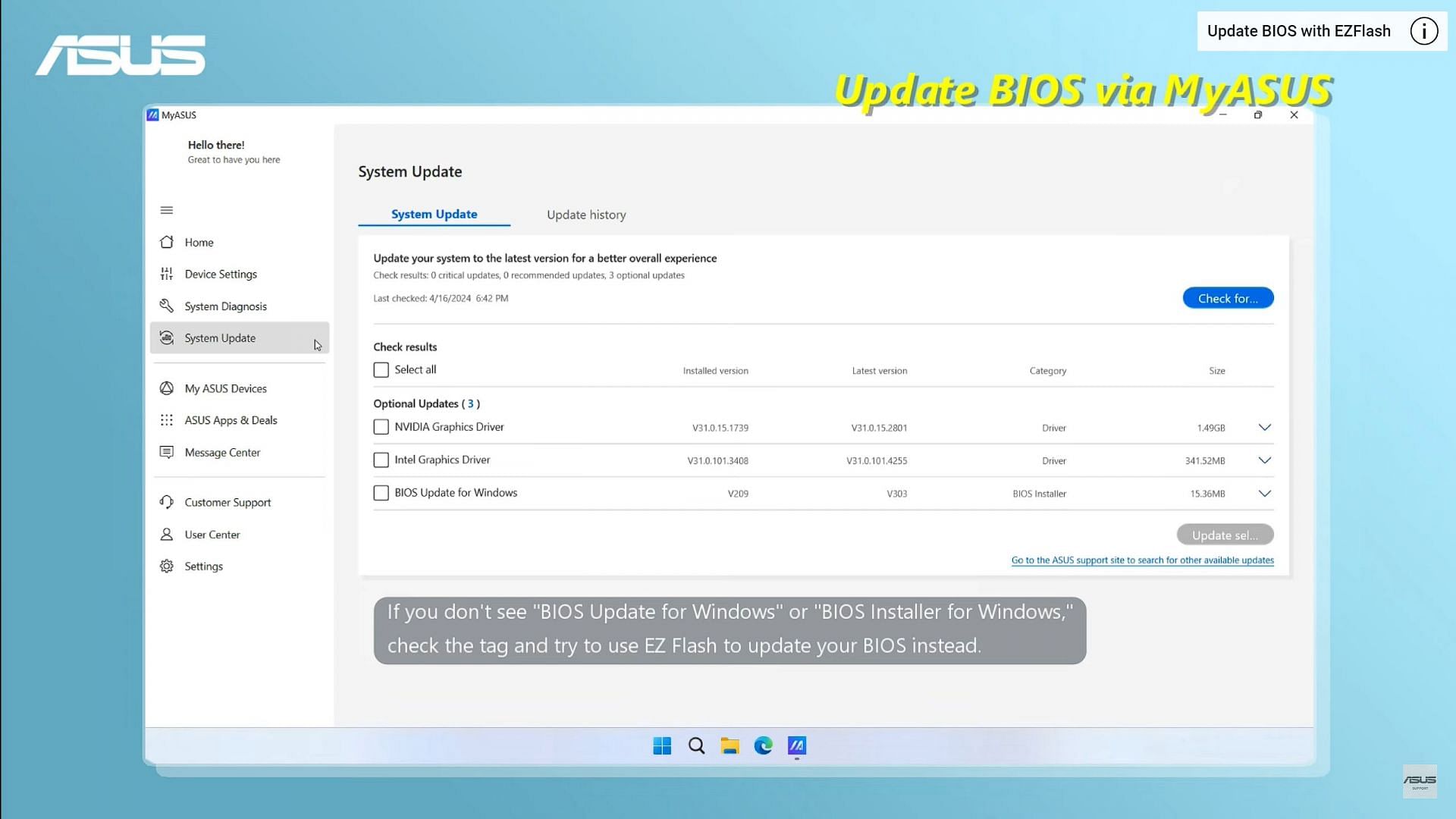 Updating BIOS using MyASUS (Image via @ASUS Support/YouTube)