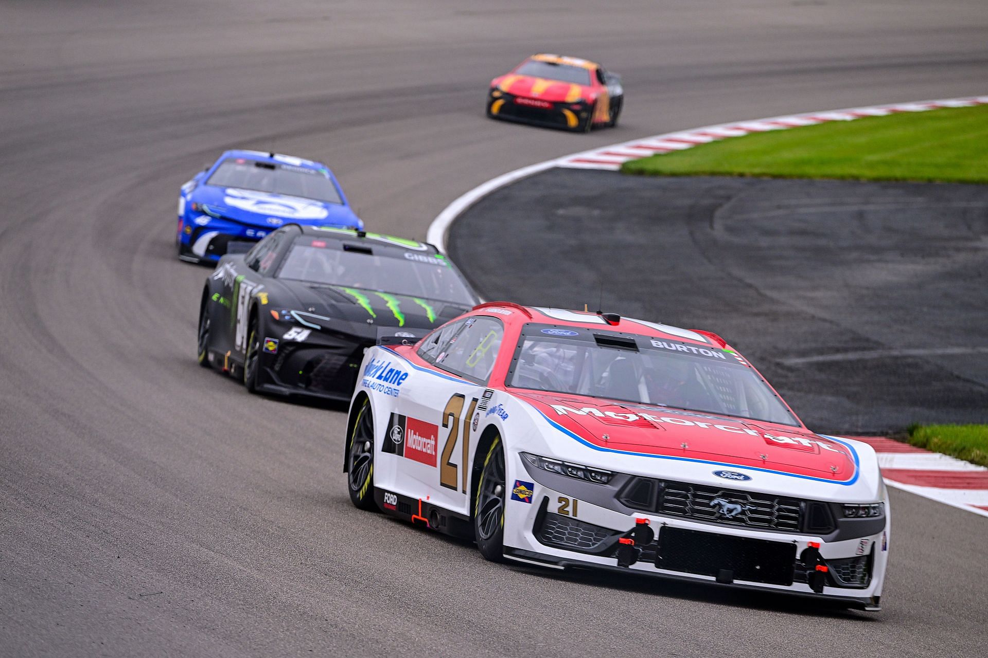 Harrison Burton, driver of the #21 Motorcraft/Quick Lane Ford, drives during practice for the NASCAR Cup Series Enjoy Illinois 300 at WWT Raceway on June 01, 2024 in Madison, Illinois. (Photo by Logan Riely/Getty Images)