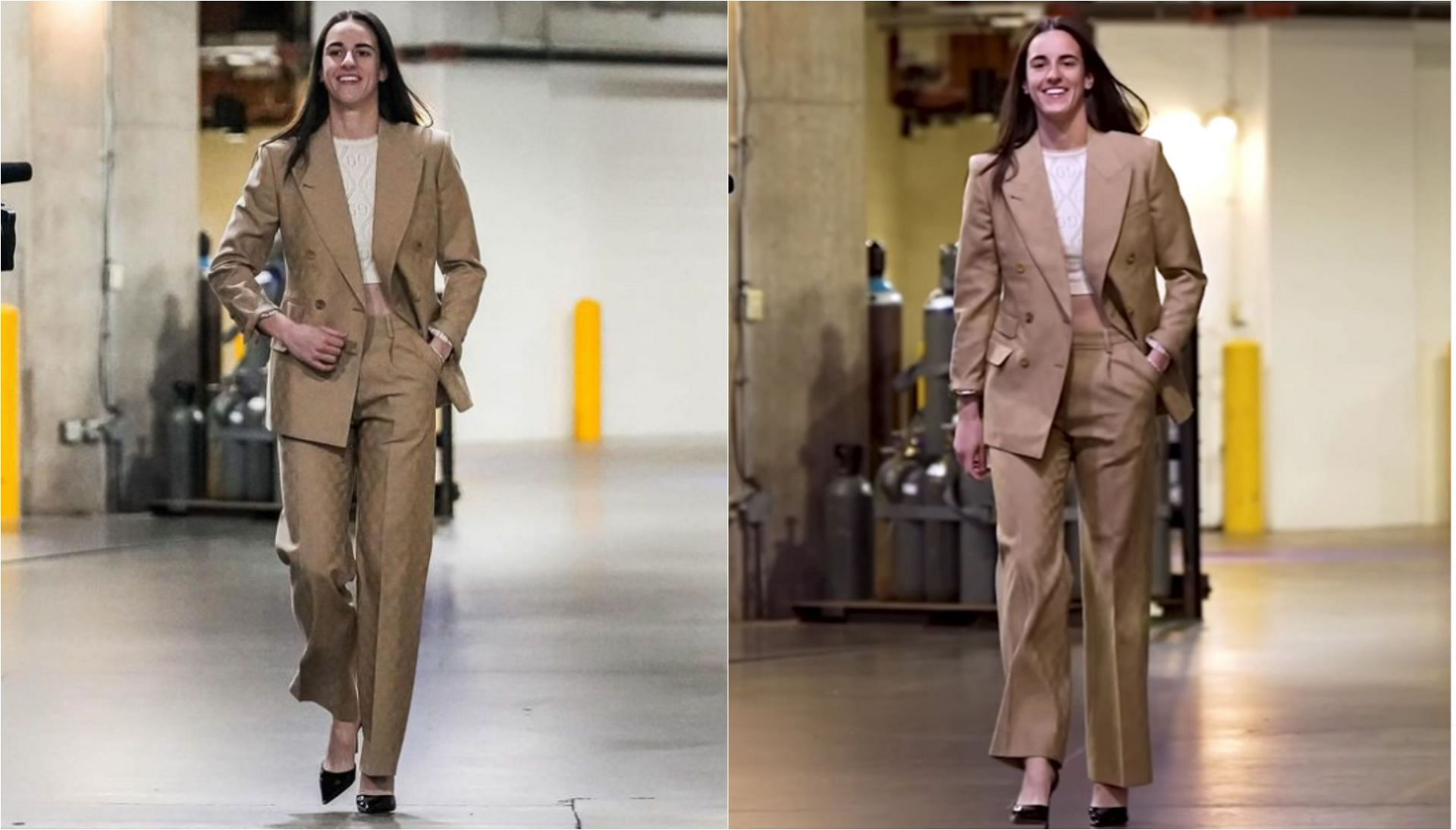 Caitlin Clark gets mixed reactions from fans for donning brown Gucci suit for the record breaking night (Credit: IG/indianafever)