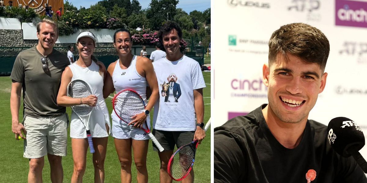 Danielle Collins and Caroline Garcia with their partners (L), Carlos Alcaraz (R) (Source: @danimalcollins on Instagram; Getty Images)