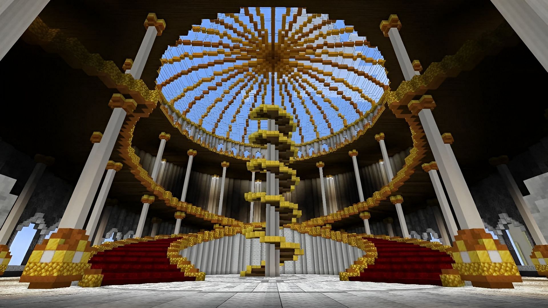 This Minecraft staircase design would be an excellent addition to a palace or castle build (Image via u/Shells124/Reddit)