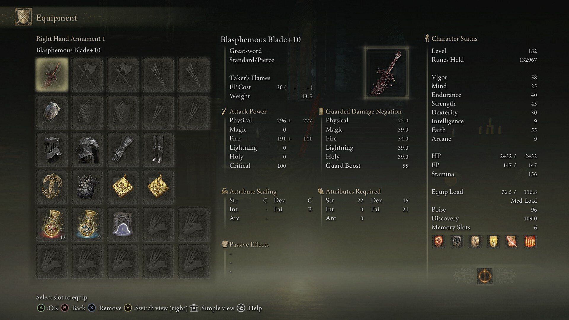 The build I used for this boss fight (Image via FromSoftware)