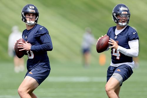 Bo Nix and Zach Wilson at Denver Broncos OTA Offseason Workouts - Source: Getty