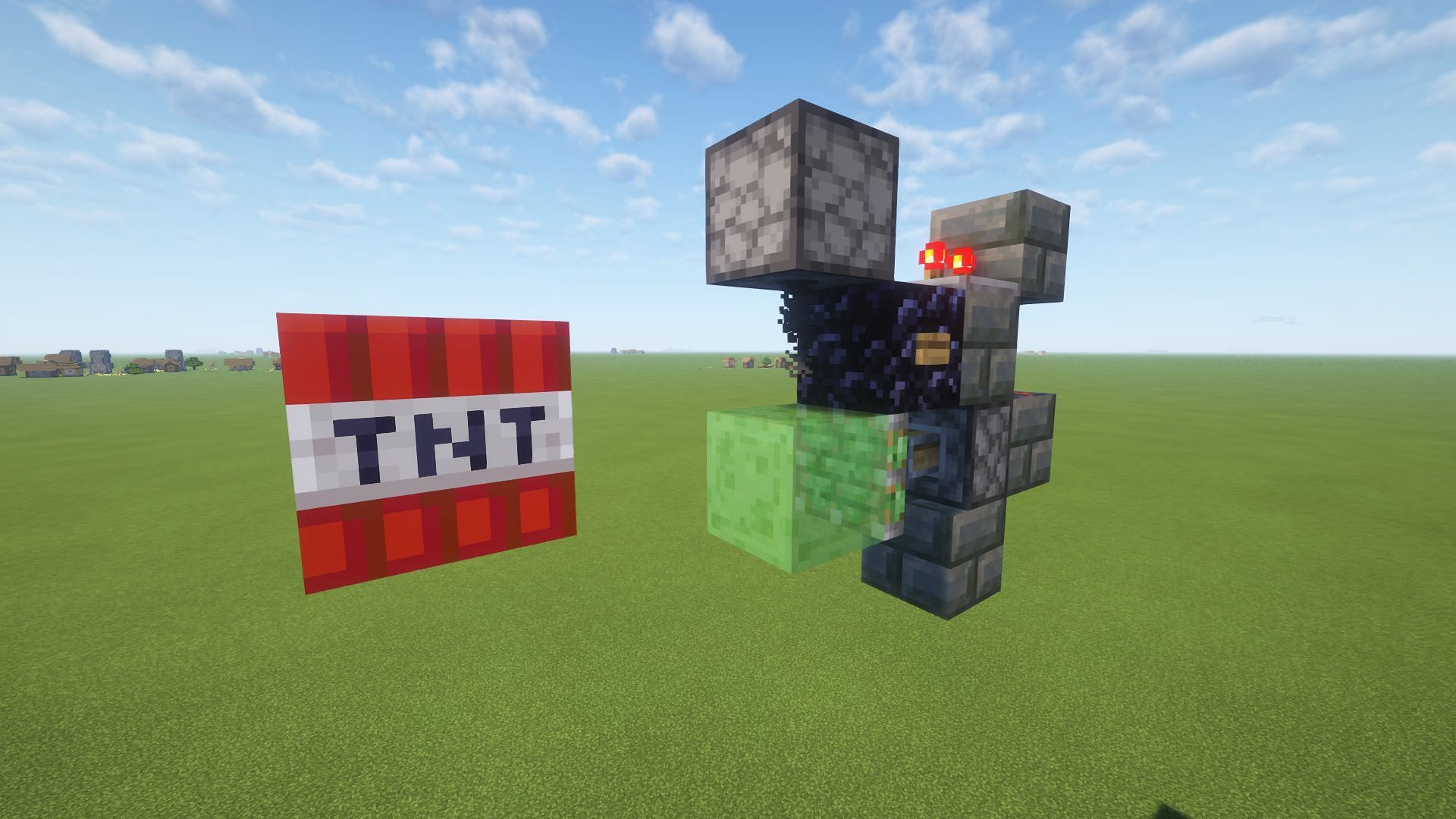 A slime block sending a piece of TNT flying (Image via Mojang)