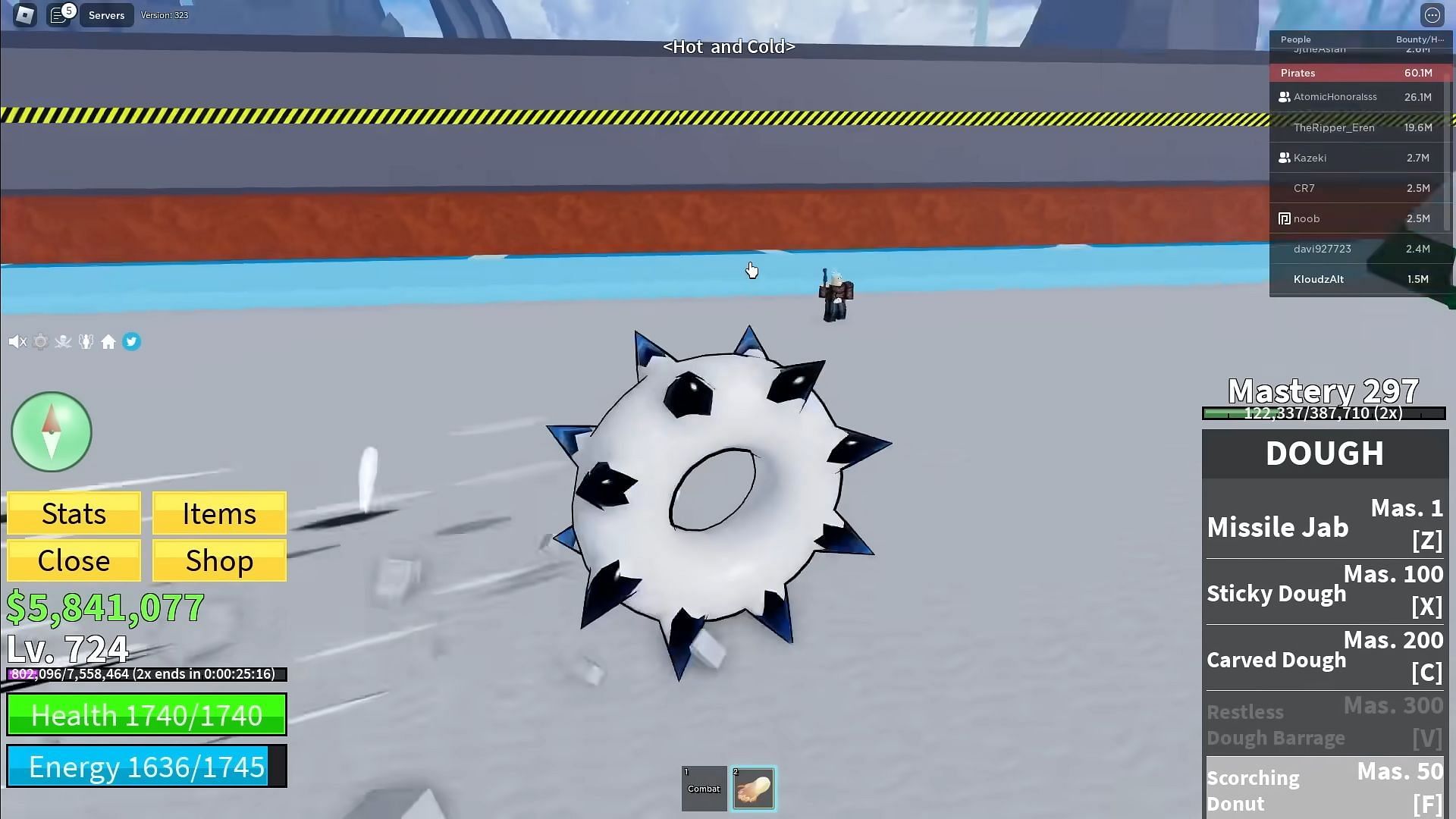 Scorching Donut, one of the awakened Dough Fruit abilities (Image via Roblox || WinterKloudz/YouTube)