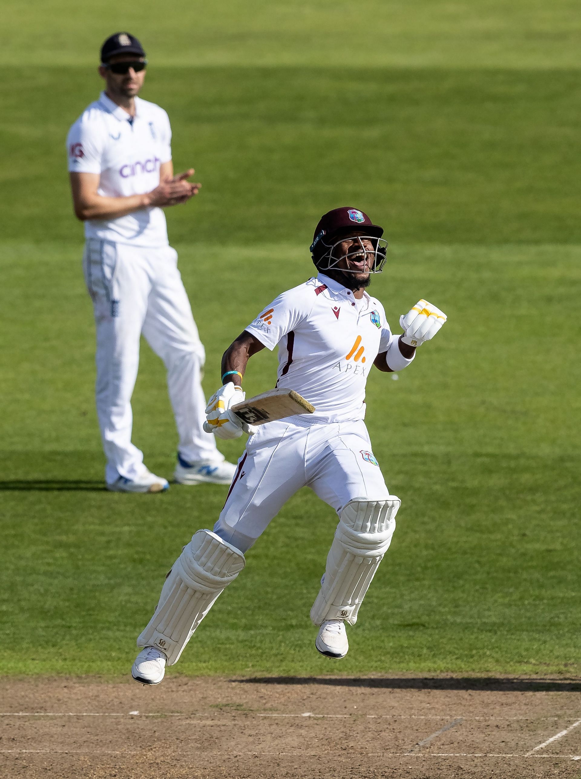 Kavem Hodge celebrates his ton in Nottingham.