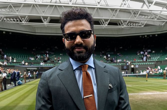 [In Pictures] World Cup-winning Indian captain Rohit Sharma poses stylishly at Wimbledon center court