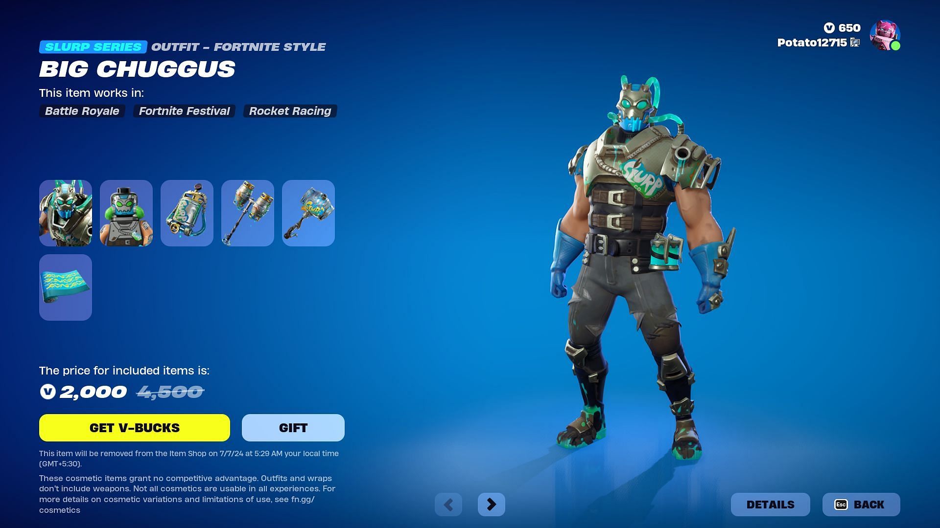 Big Chuggus skin will be listed until July 7, 2024 (Image via Epic Games)