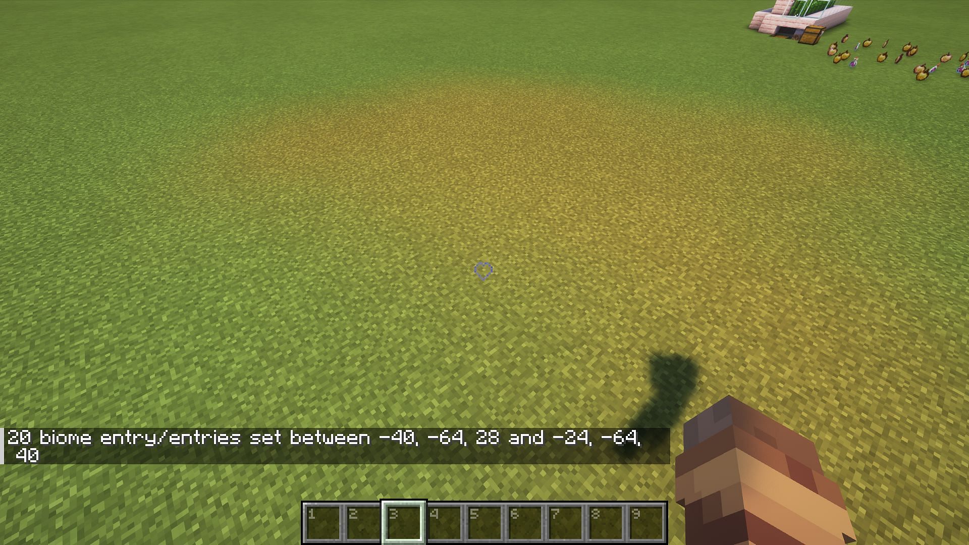 The Fillbiome command changing the biome of a superflat world (Image via Mojang)