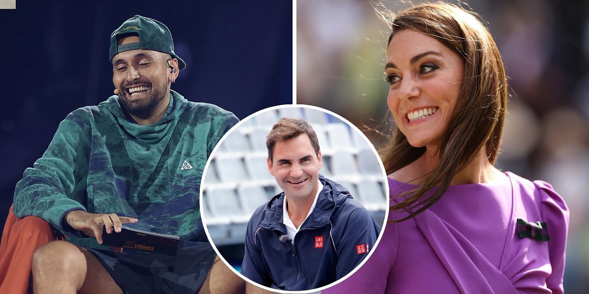 (L-R) Nick Kyrgios, Roger Federer, Princess of Wales Kate Middleton (Source: GETTY)