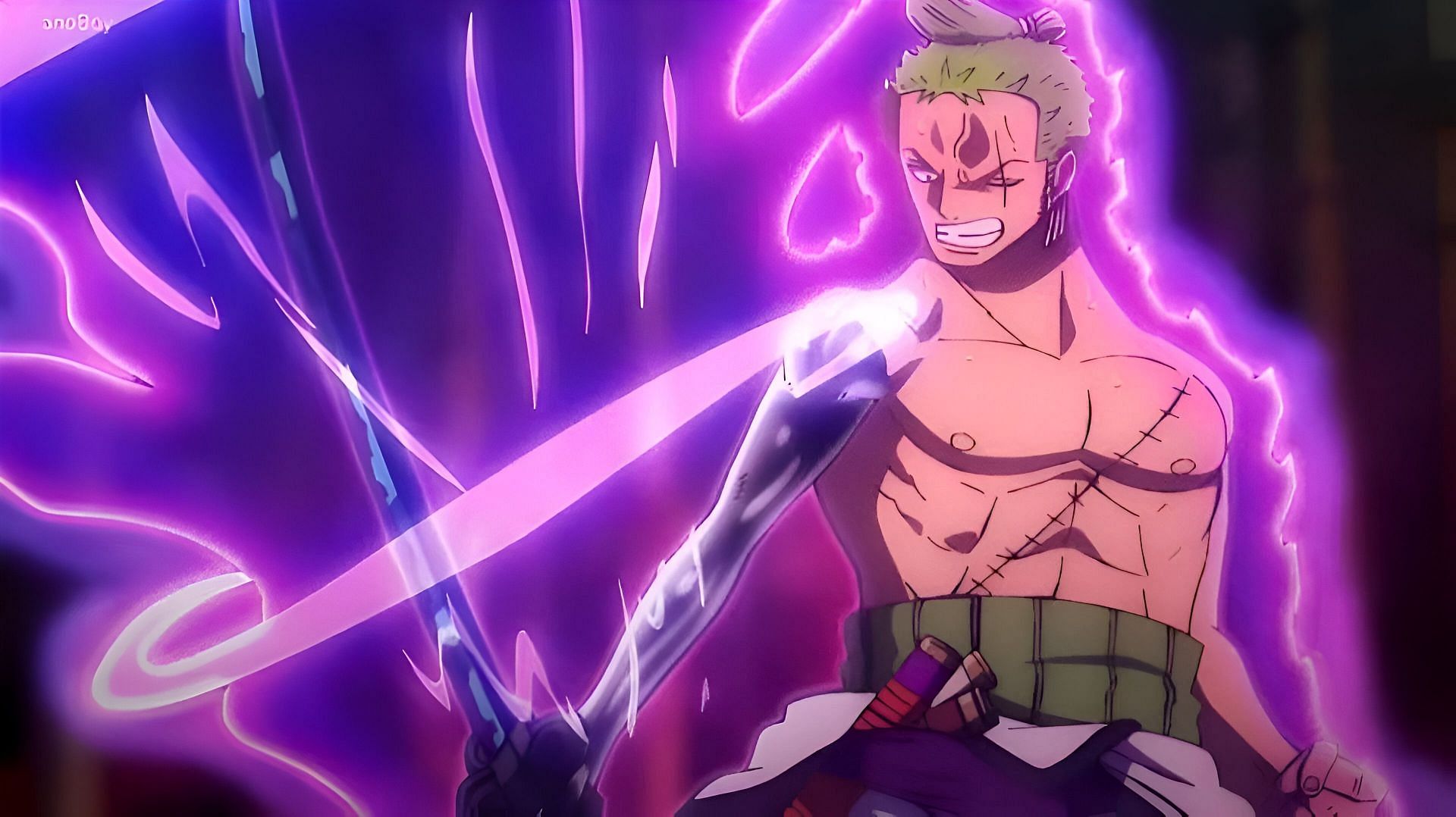 Enma sucking out the Haki from Zoro&#039;s body (Image via Toei Animation)