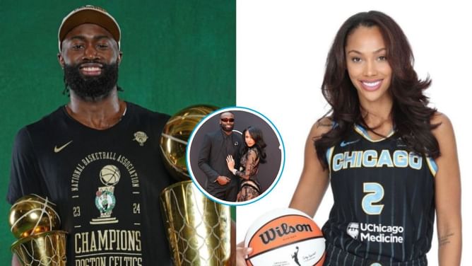 In Photos: Jaylen Brown rolls up with Kysre Gondrezick & NBA Finals trophy for ESPYs red carpet