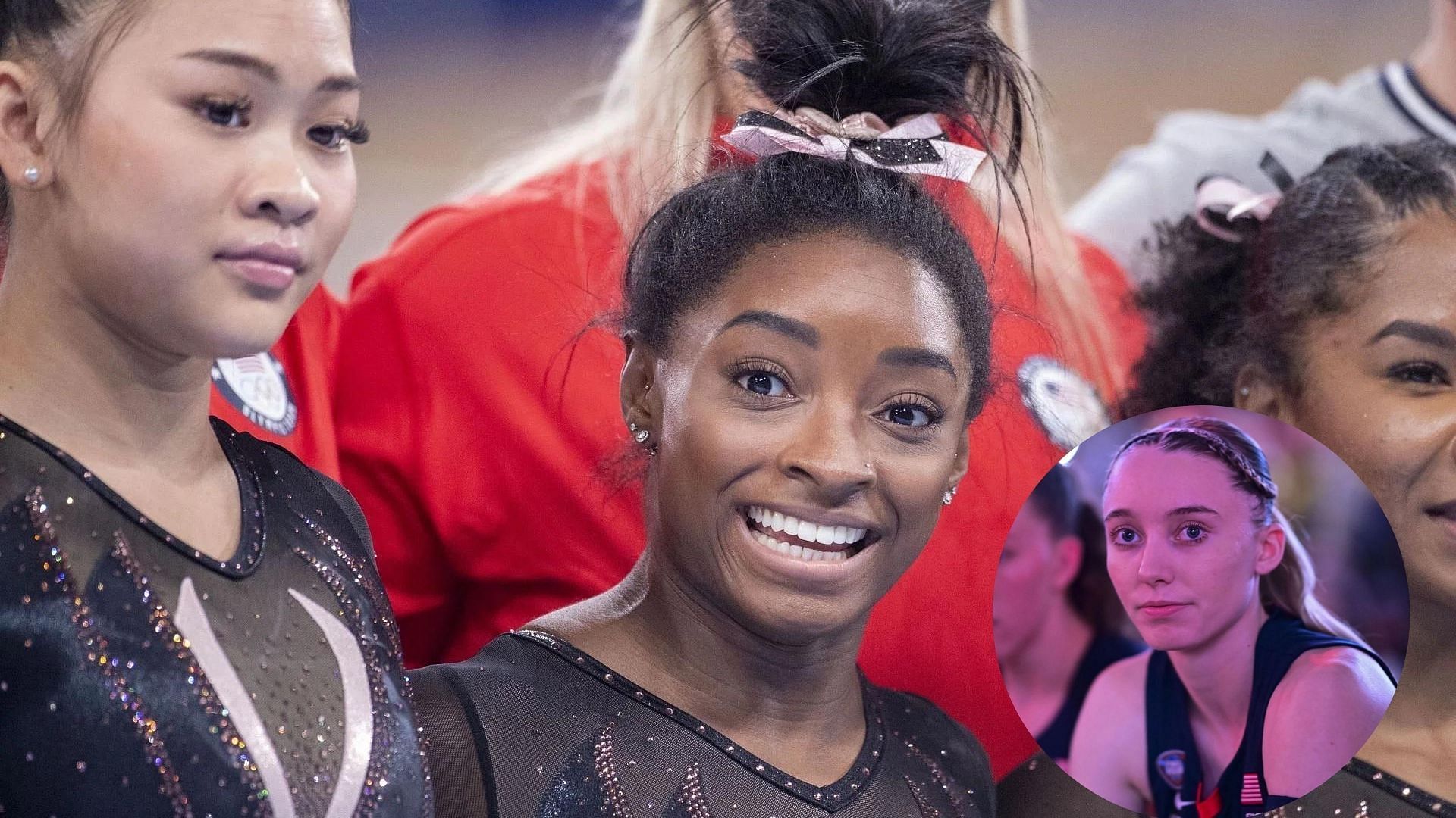 Simone Biles and Suni Lee (main frame) and Paige Bueckers (inset) - Source: Getty Images 