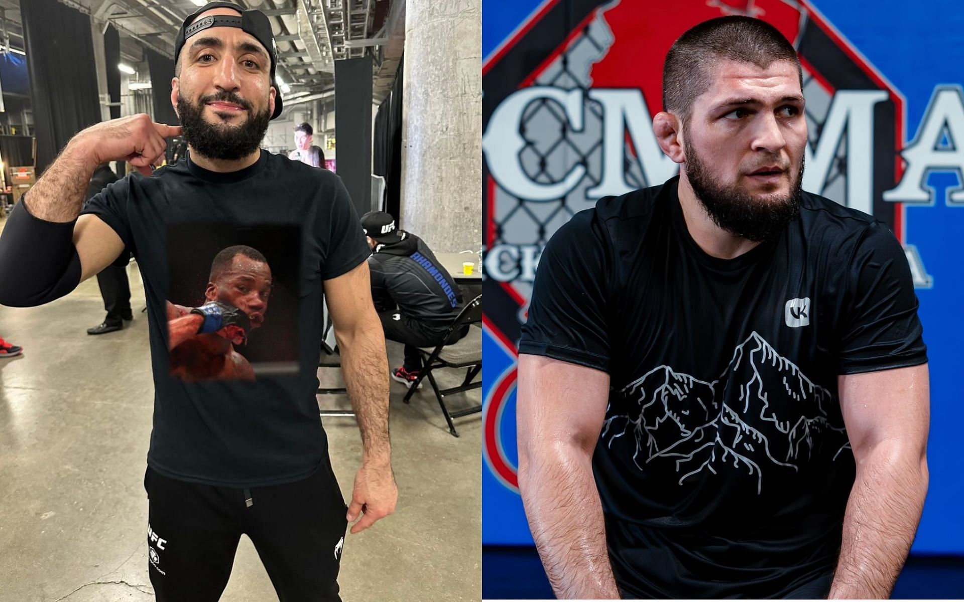 Belal Muhammad (left) speaks on the importance of training with Khabib Nurmagomedov (right) ahead of UFC 304. [Images courtesy: @bullyb170 and @khabib_nurmagomedov on Instagram]