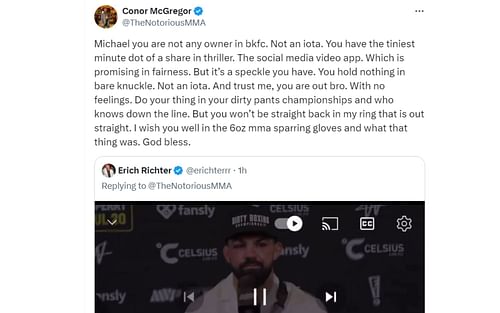 Screenshot of McGregor's reply to Perry