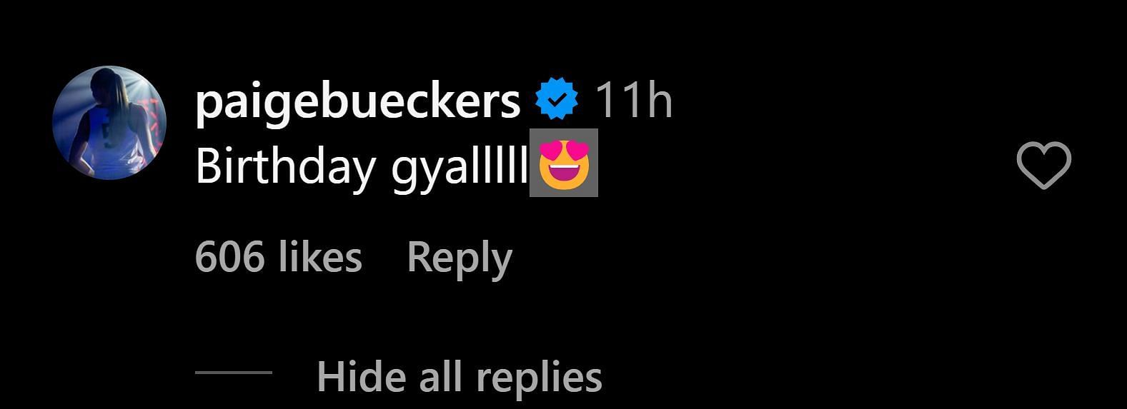 Paige Bueckers comments on Aaliyah Edwards&#039; birthday post (IG: Aaliyah Edwards)