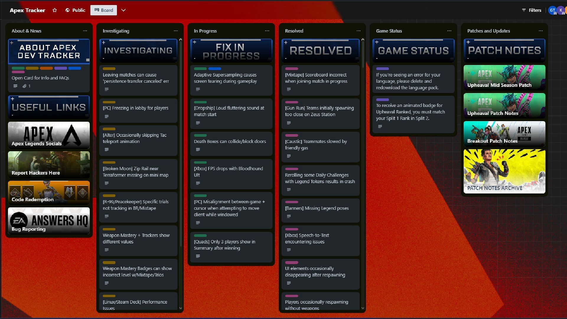 Official Apex Legends Trello Board (Image via Trello/EA)