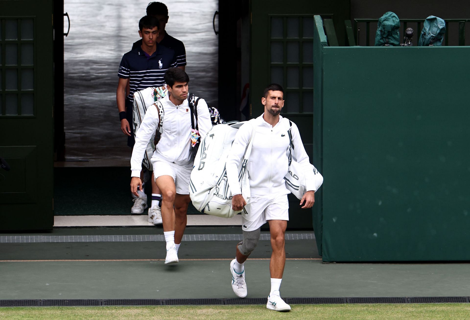 Carlos Alcaraz and Novak Djokovic entering Centre Court at The Championships - Wimbledon 2024 (Source: GETTY)