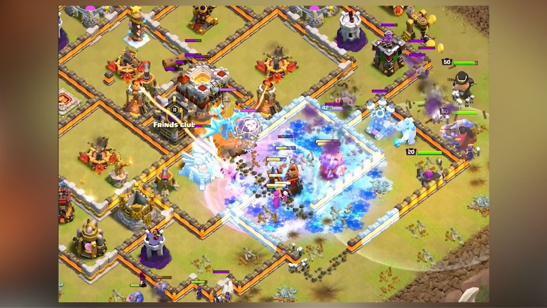 Bowlers and Witches should be dropped with heroes to clear the base core (Image via Supercell)