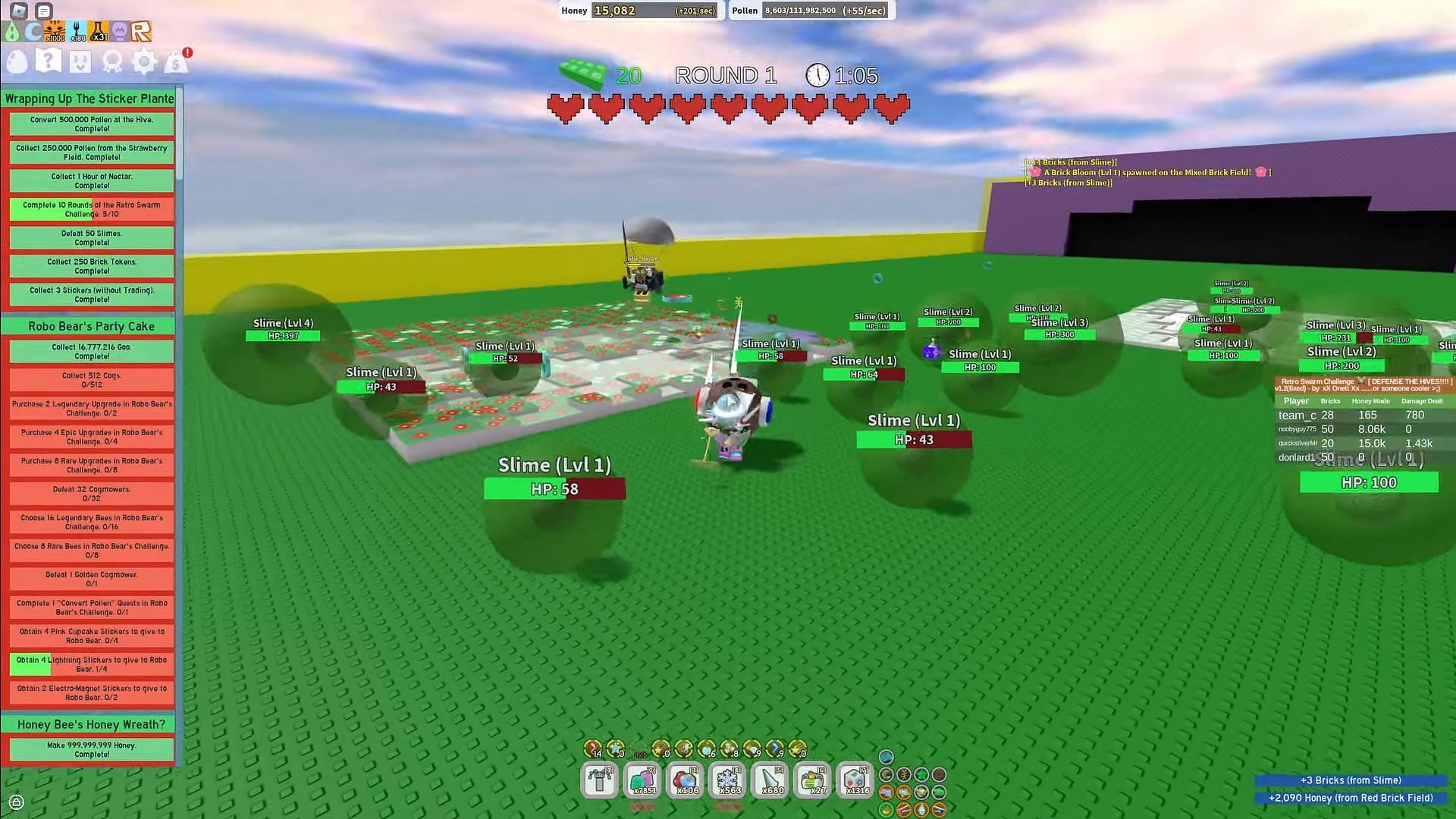 Fending off Slimes in the Retro Swarm Challenge (Image via Roblox || Vecter on YouTube)